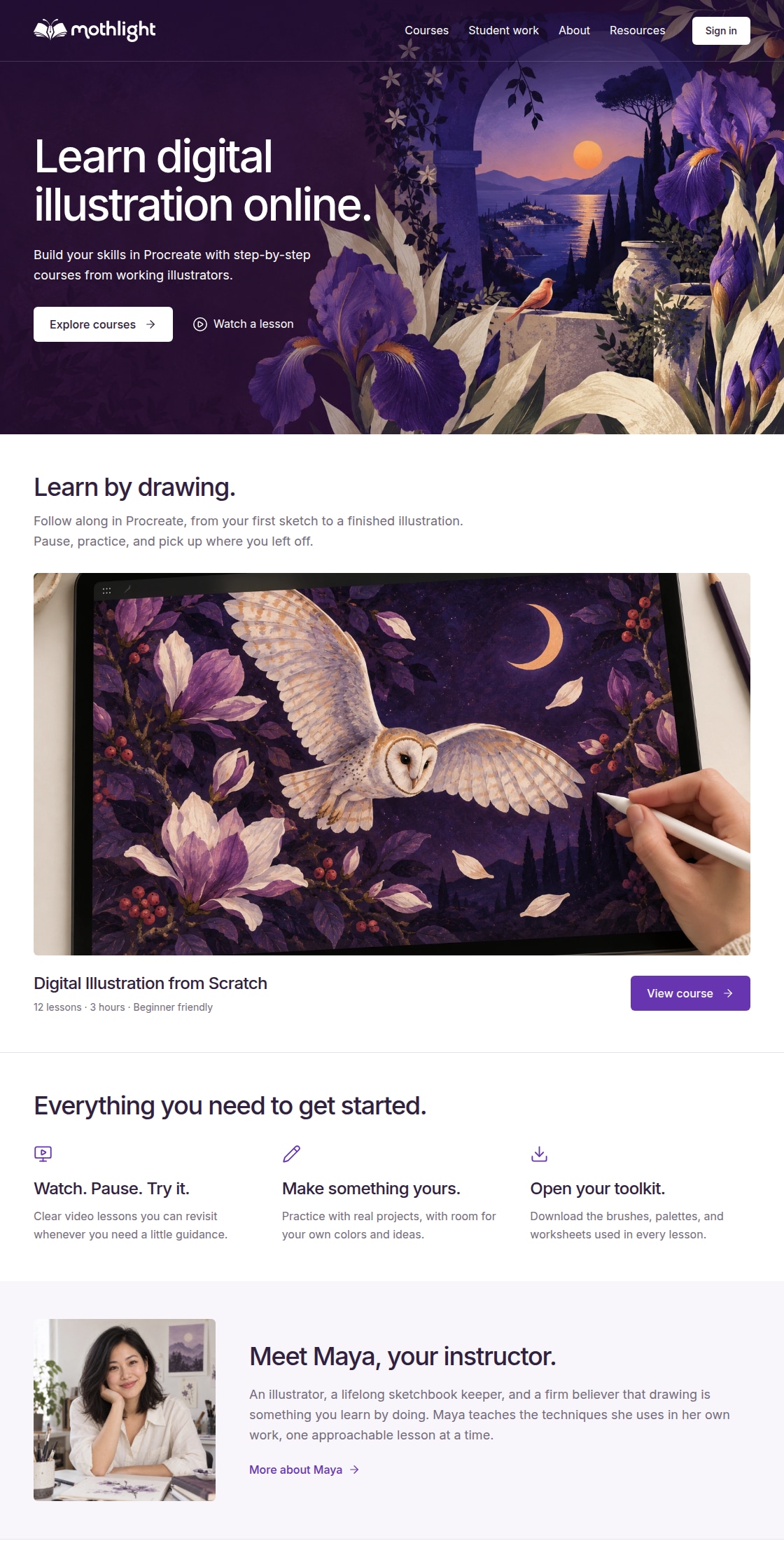 Mothlight online illustration courses homepage