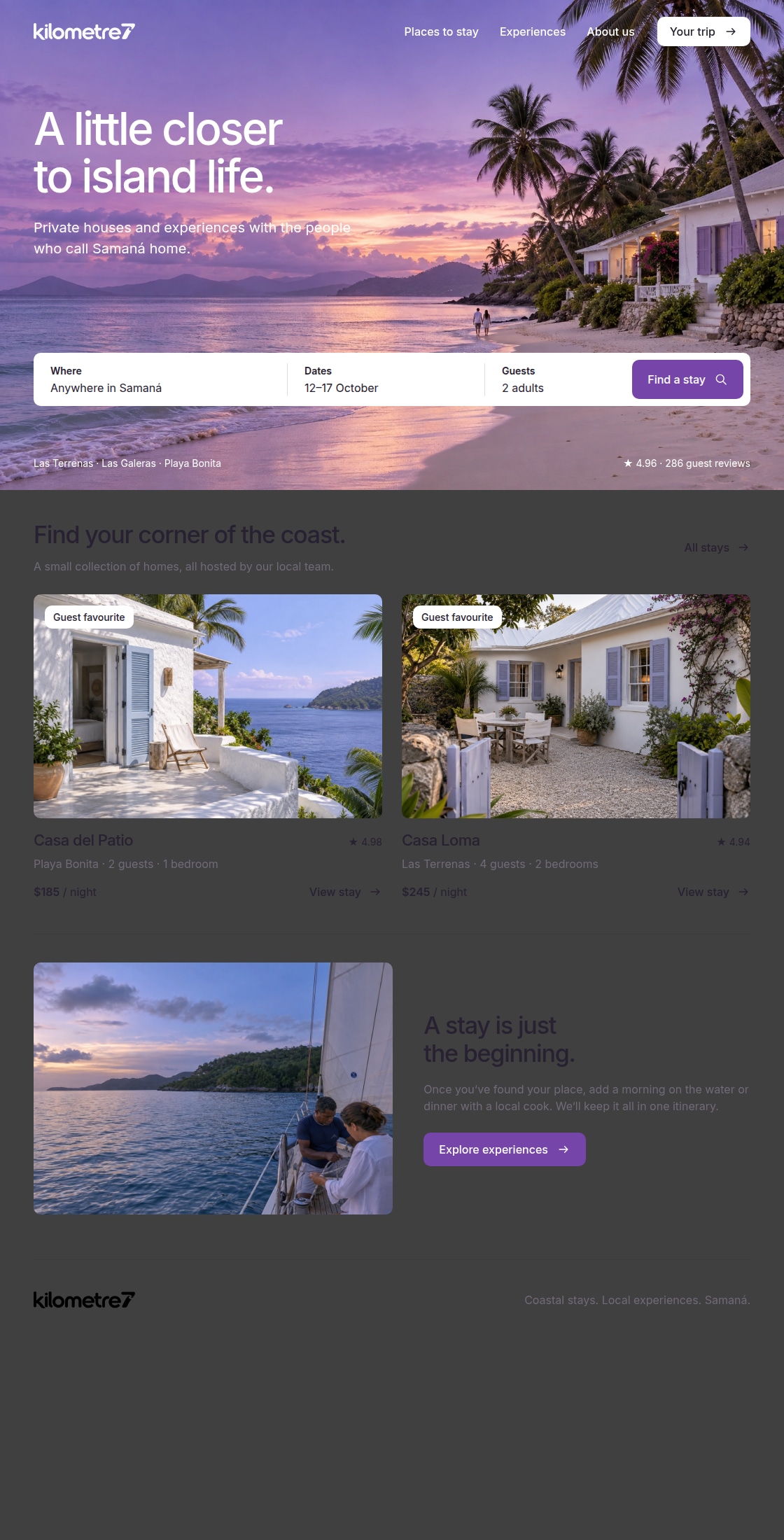 Kilometre 7 coastal stays and local experiences homepage