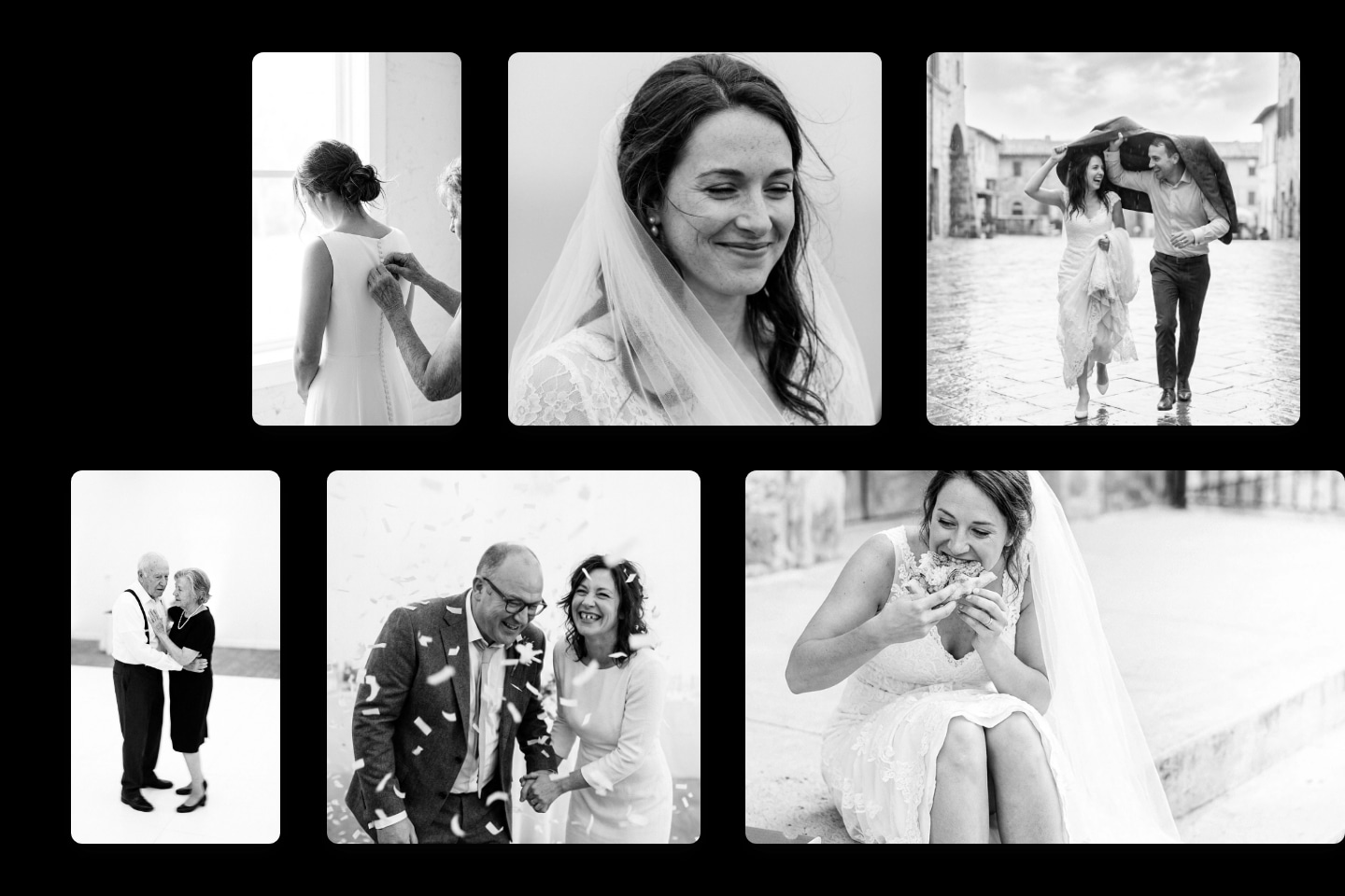 Una serie di fotografie di matrimonio in bianco e nero usate per creare un sito portfolio fotografico con Repaint