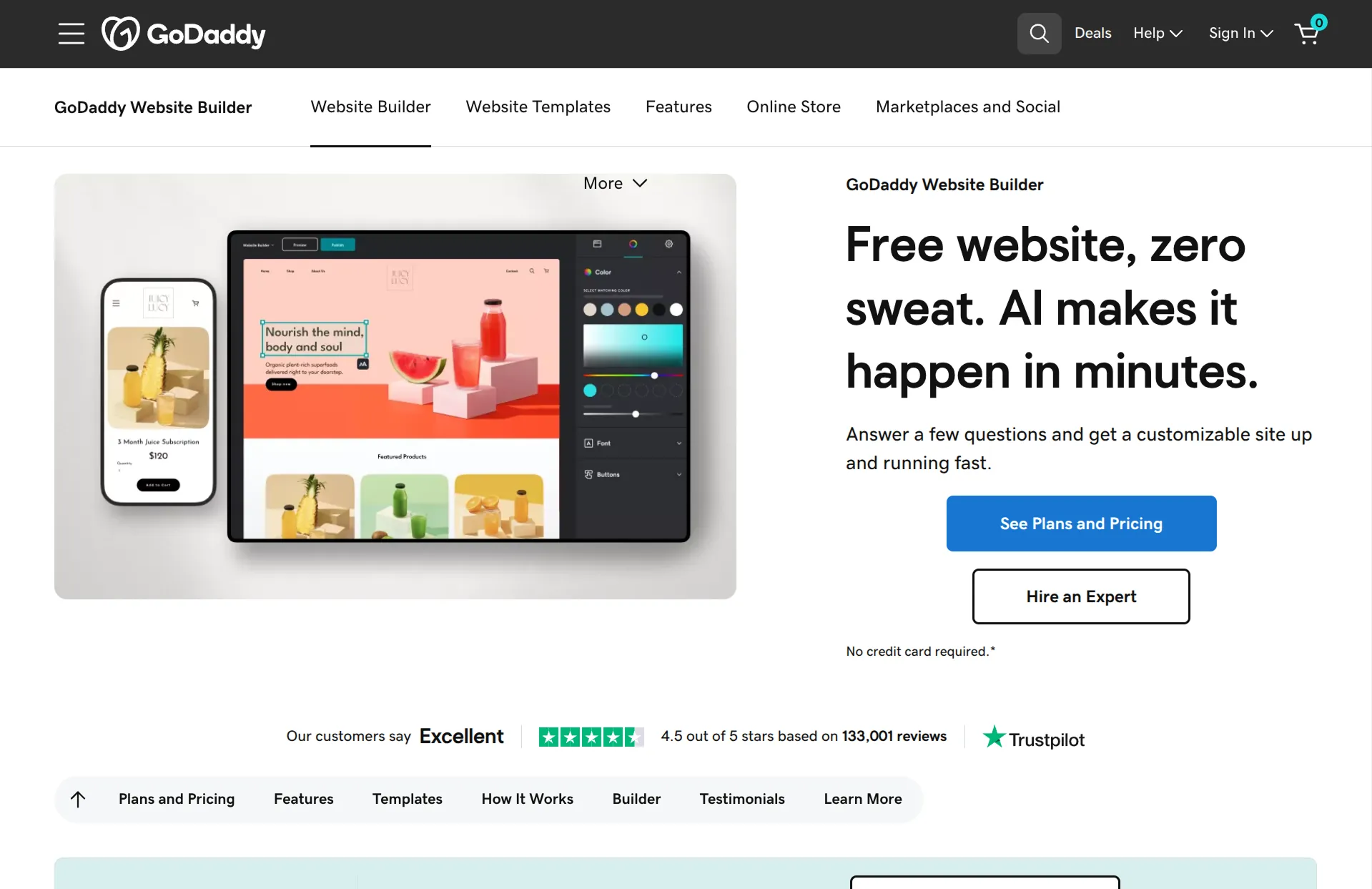GoDaddy website builder