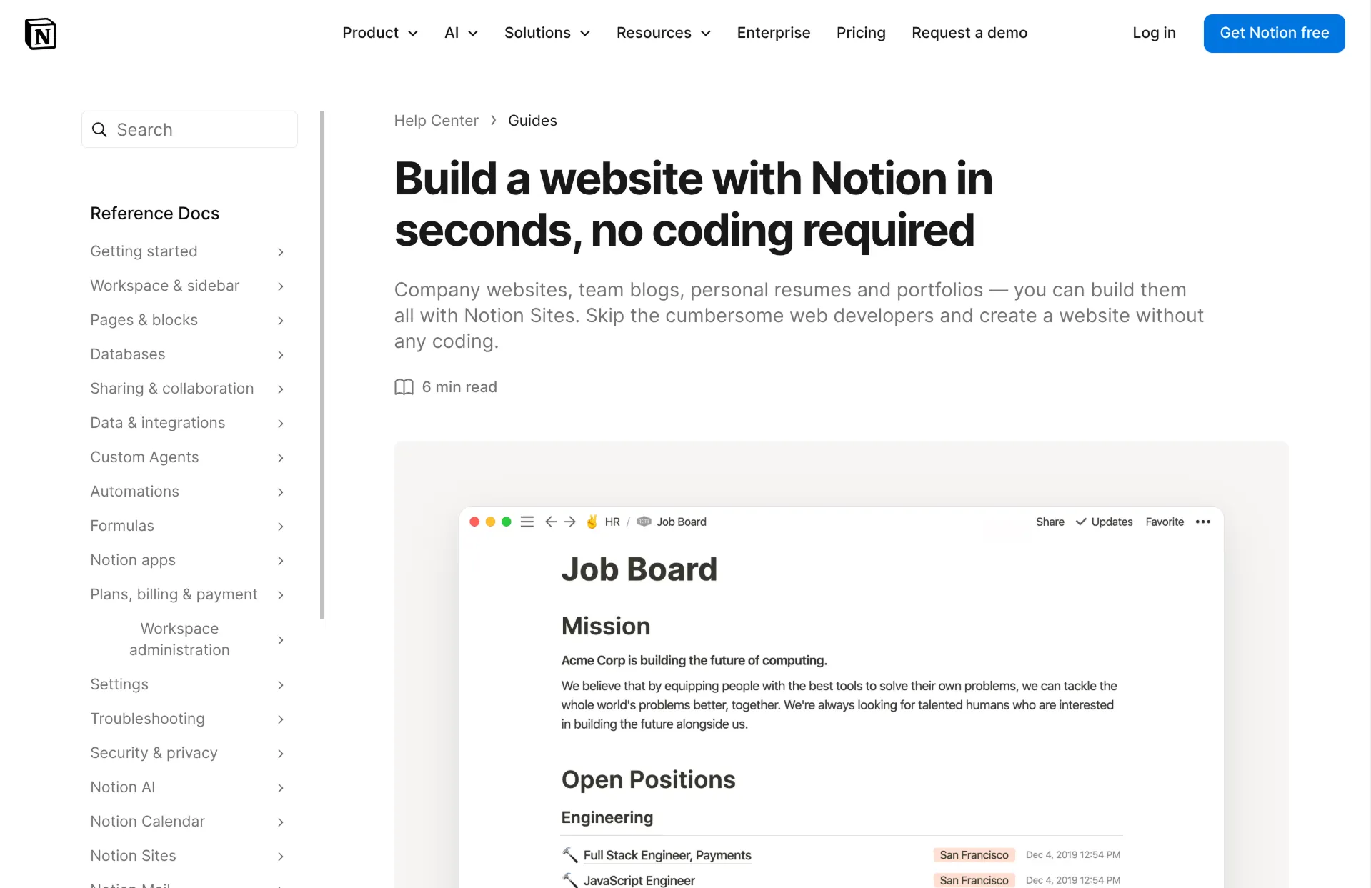 Notion Sites website builder