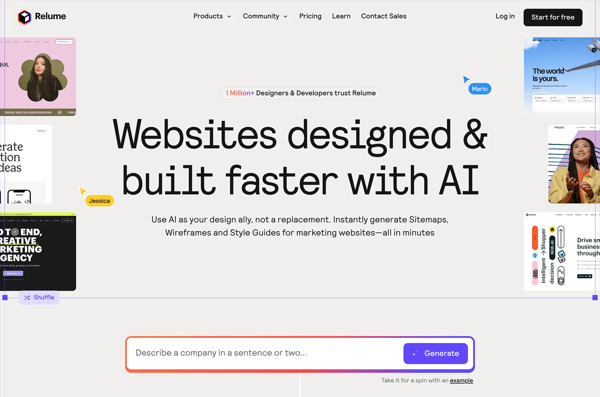 Relume AI sitemap and wireframe generator