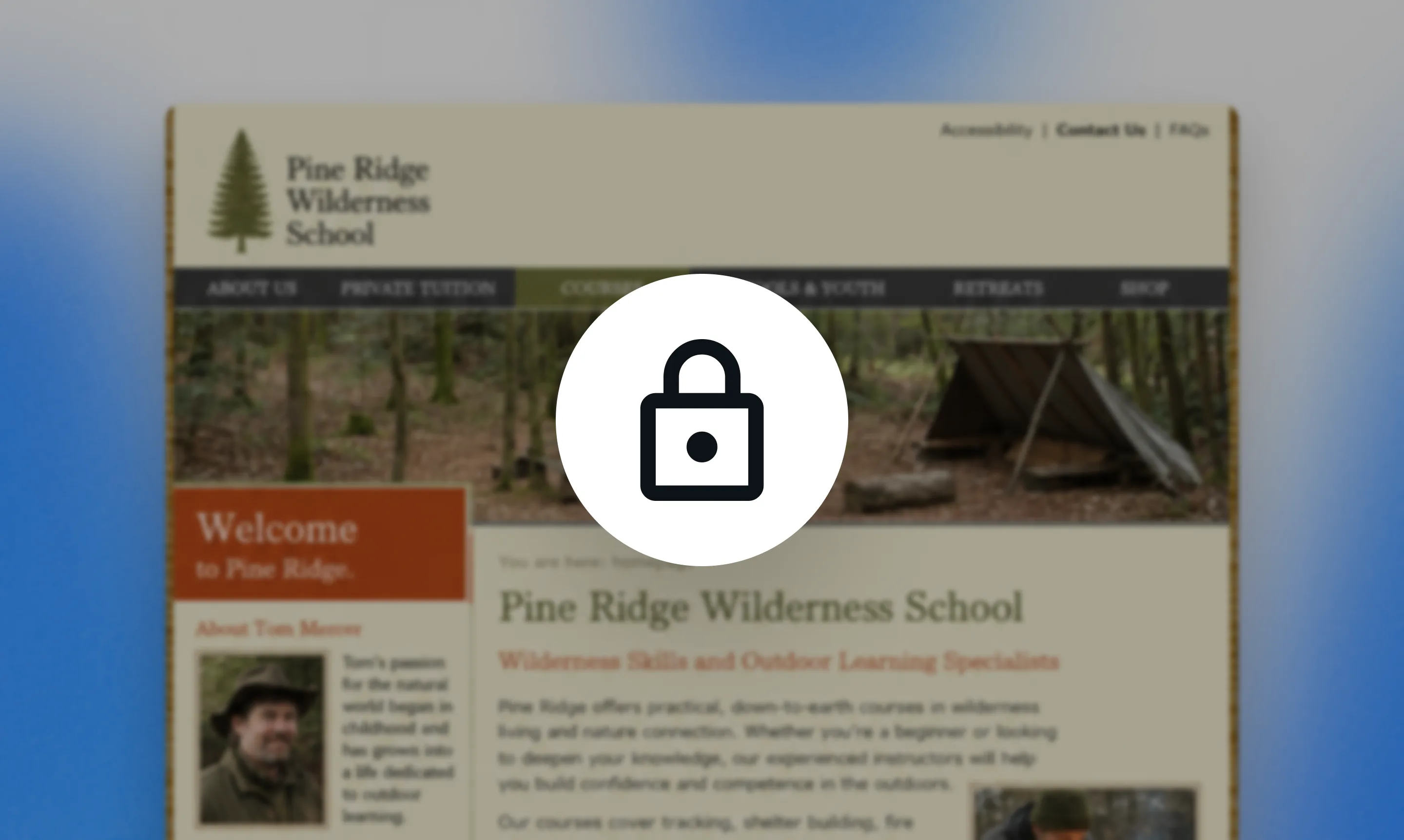 An outdated website with a padlock icon overlaid on top of it