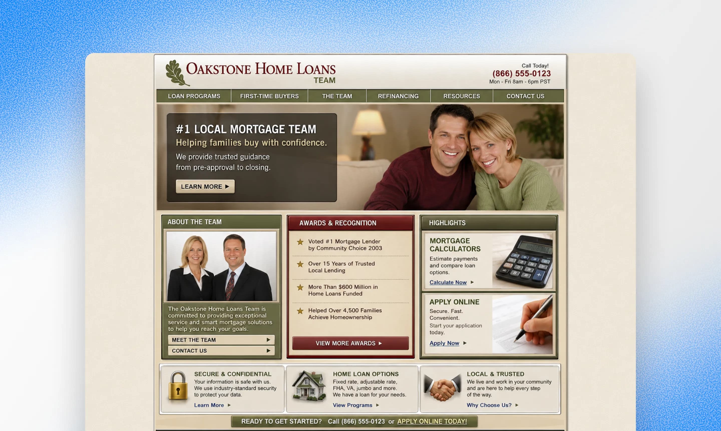 An outdated home loans website that looks like it was designed in the late 2000s