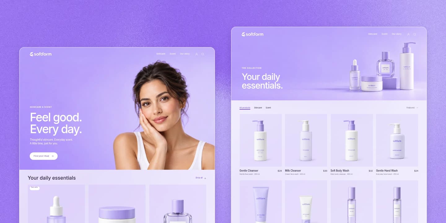 An online store built with Repaint, showing its home page and a product collection page