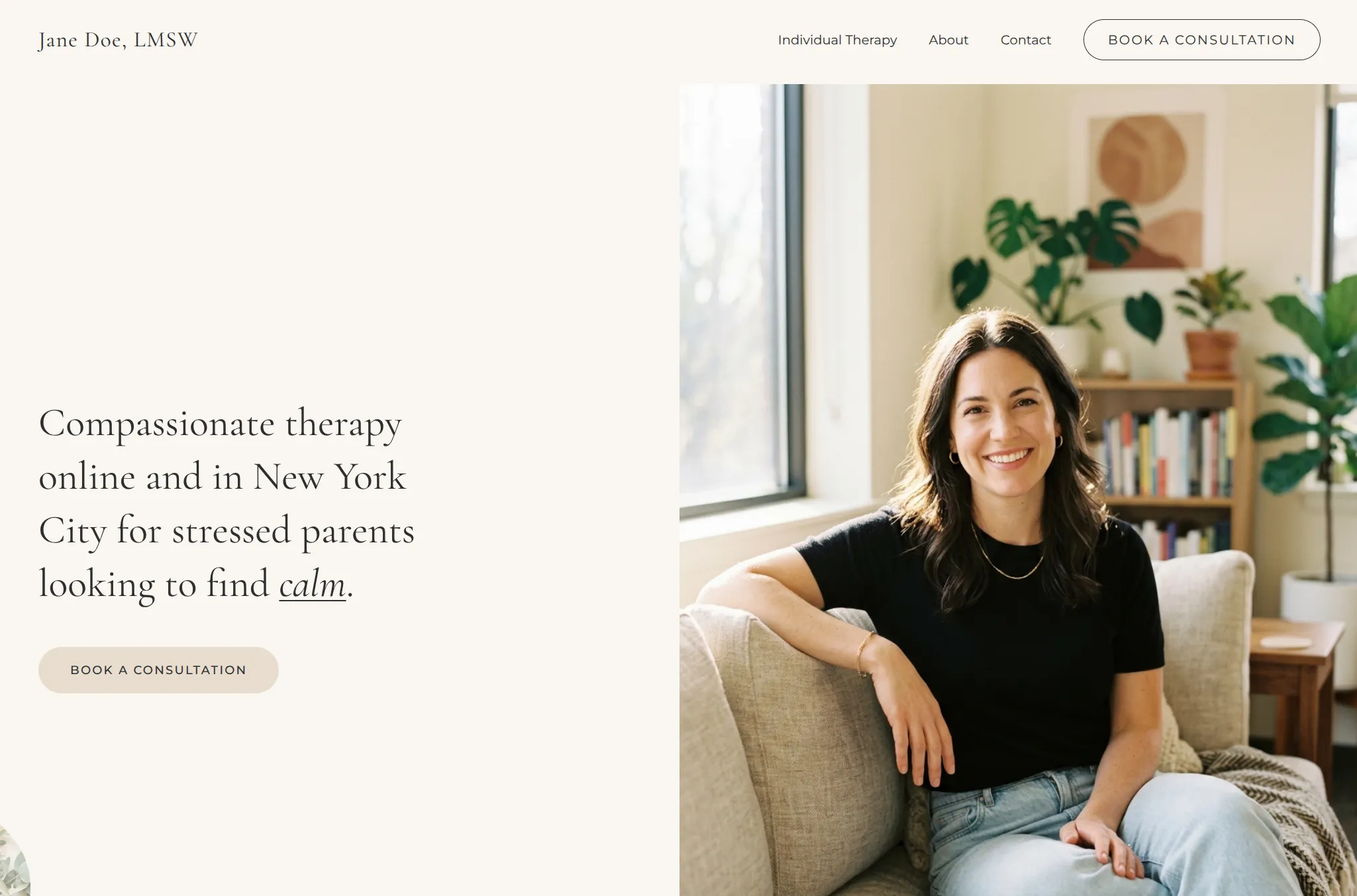 Prompt "Make a therapist website" in Claude Code, with a screenshot of a reference website