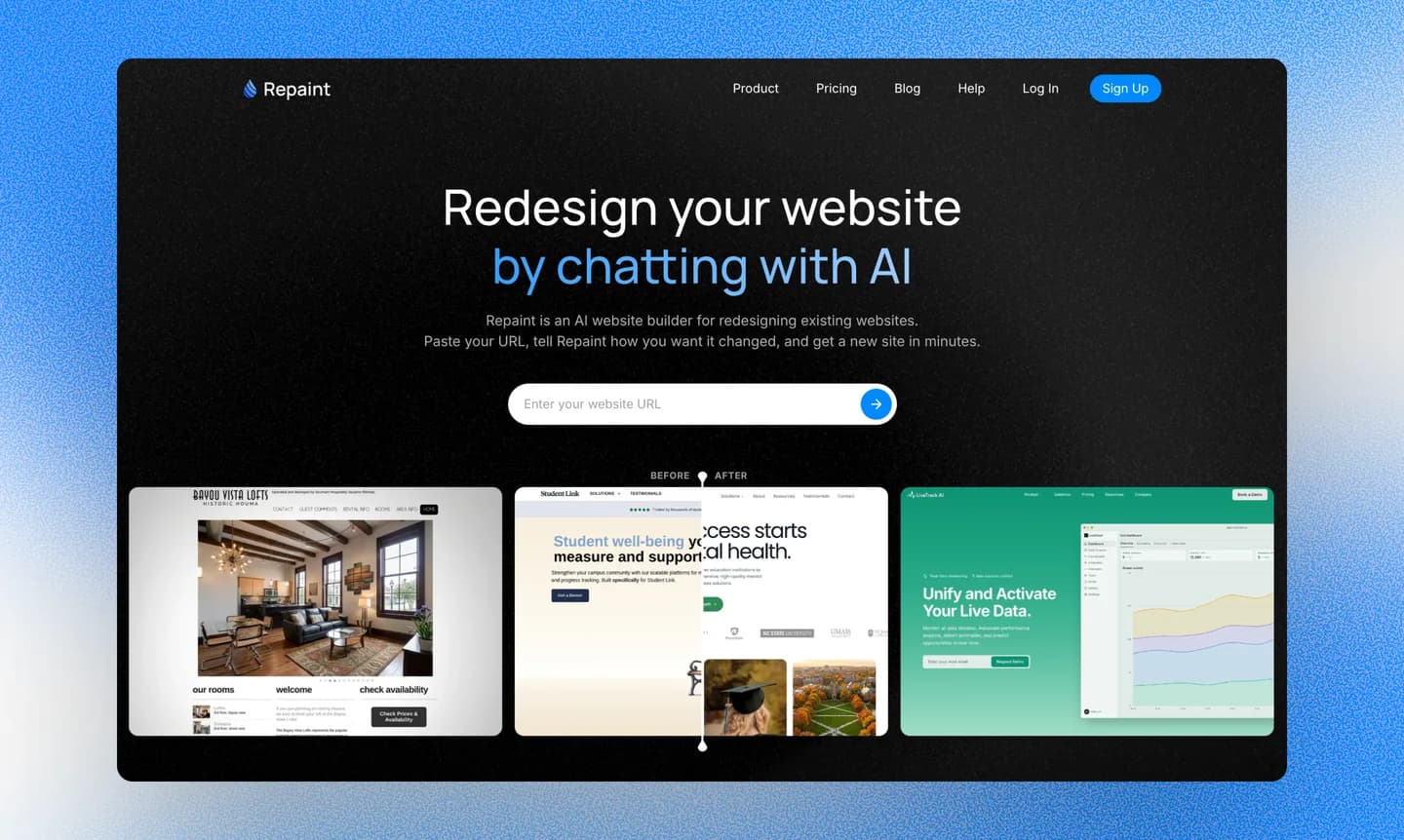 Redesigning a website with the Repaint AI website builder