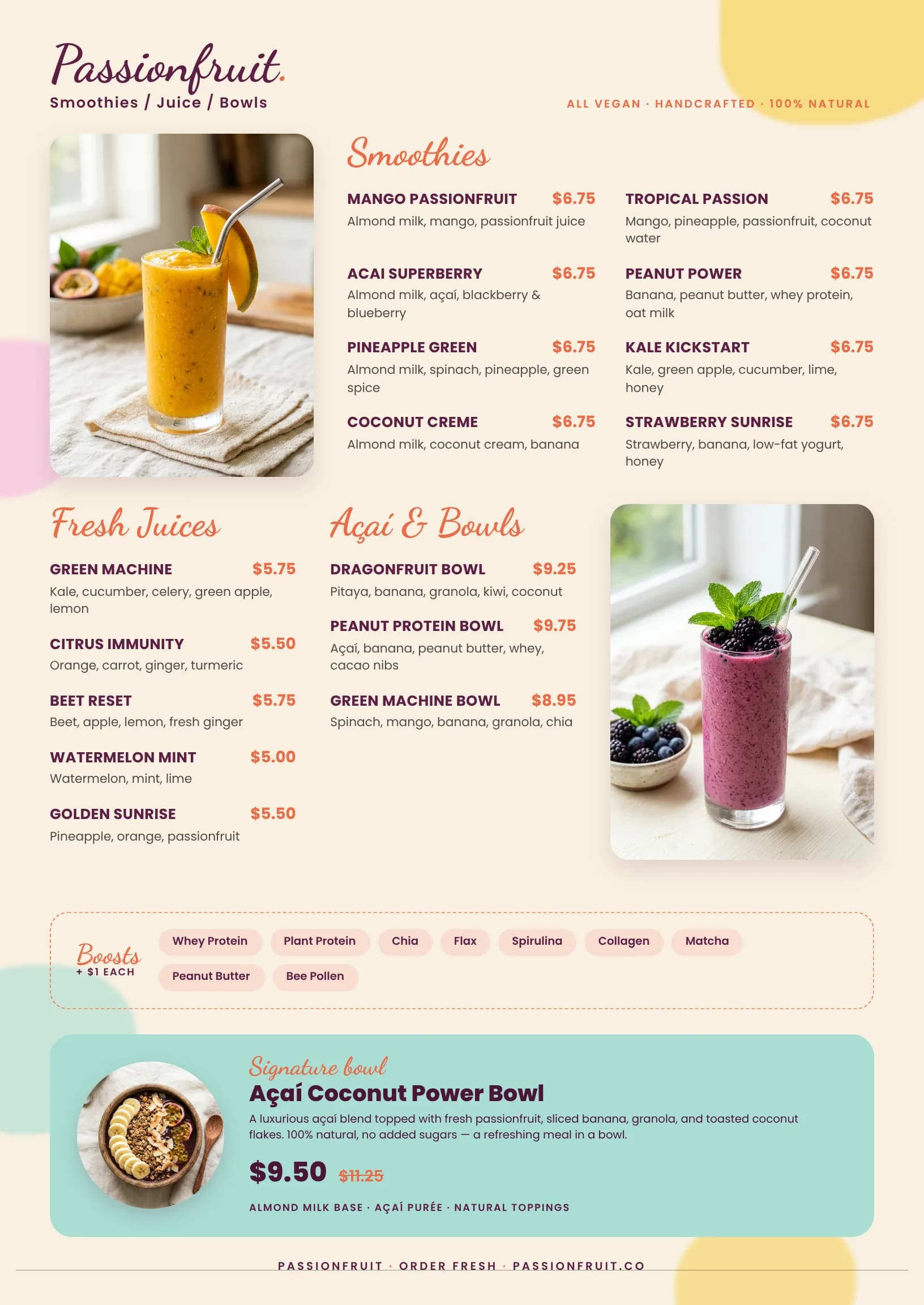 A cafe menu in a Google Doc