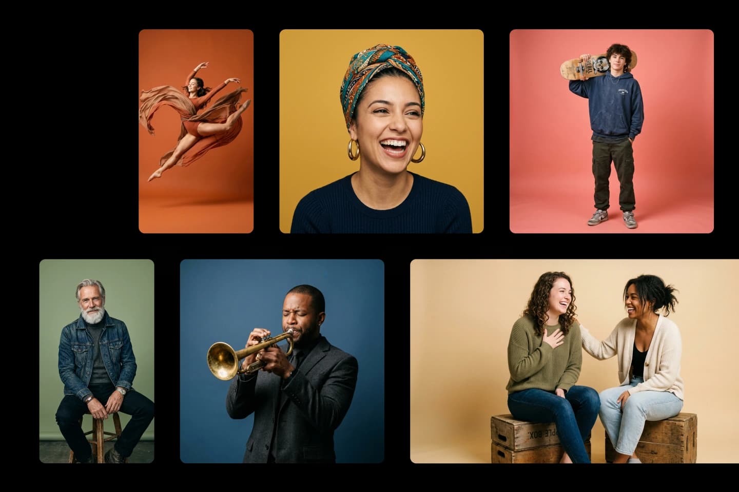 A set of studio portrait photos used to build a photography portfolio website with Repaint