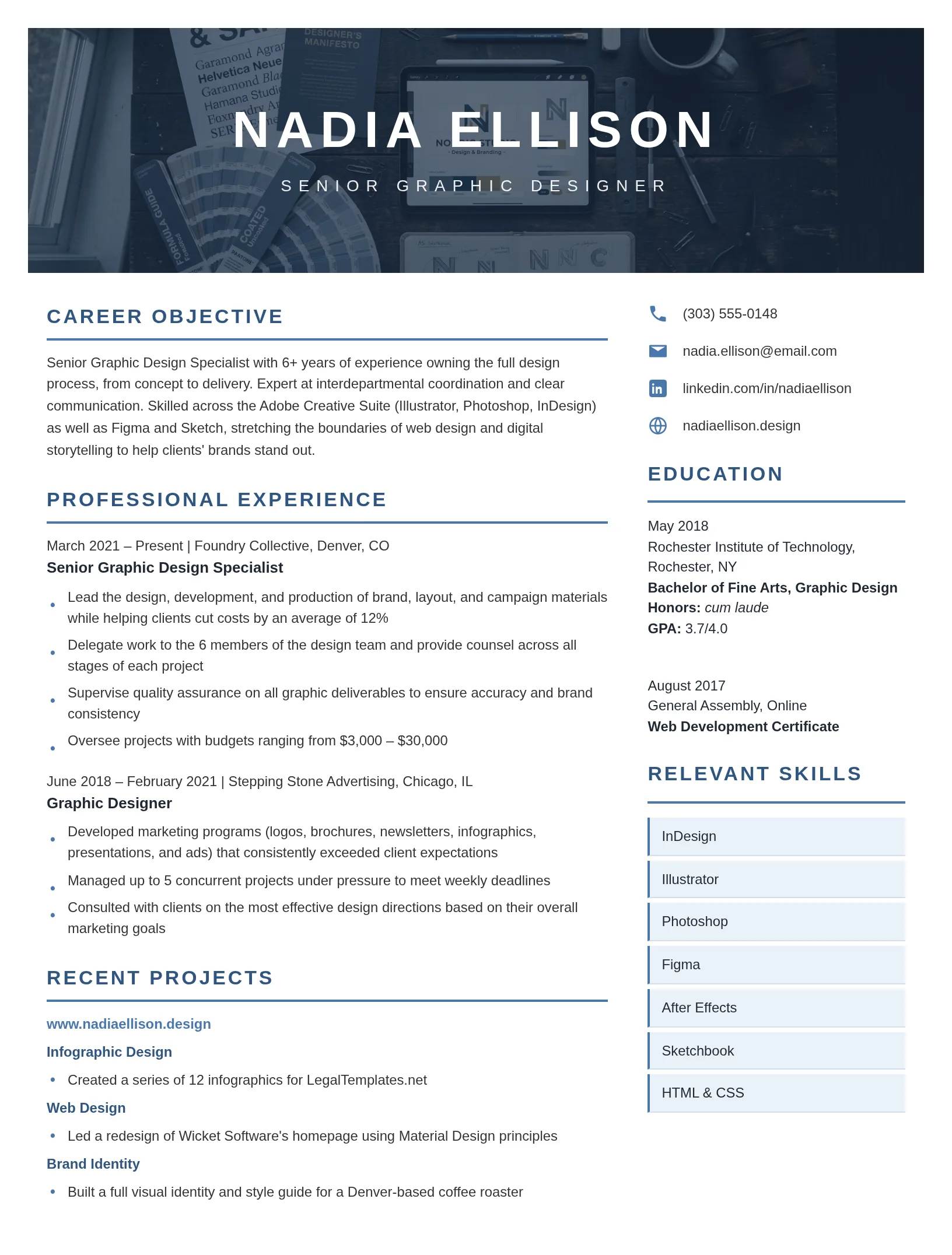 A graphic designer's resume in PDF form