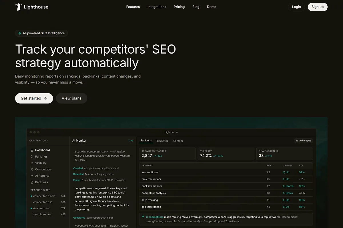 An AI SEO tracking website built by Repaint