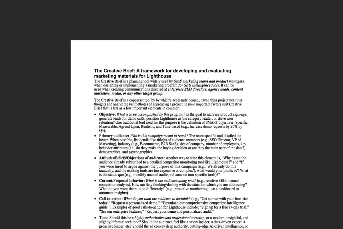 An SEO creative brief document to import into Repaint