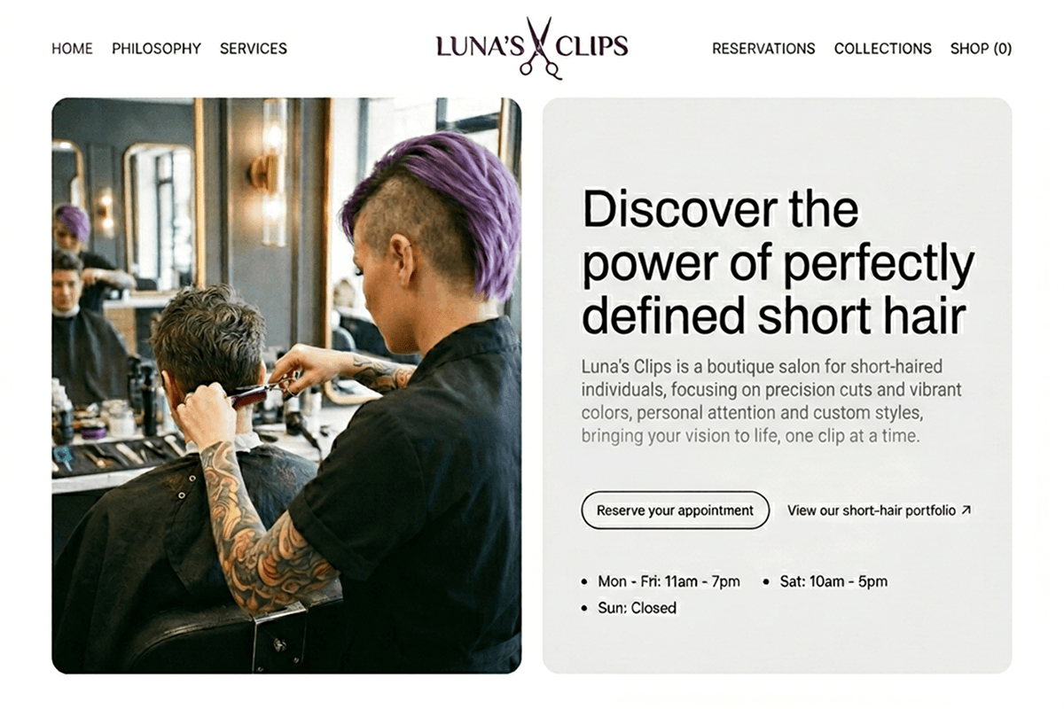 salon website builder example 3