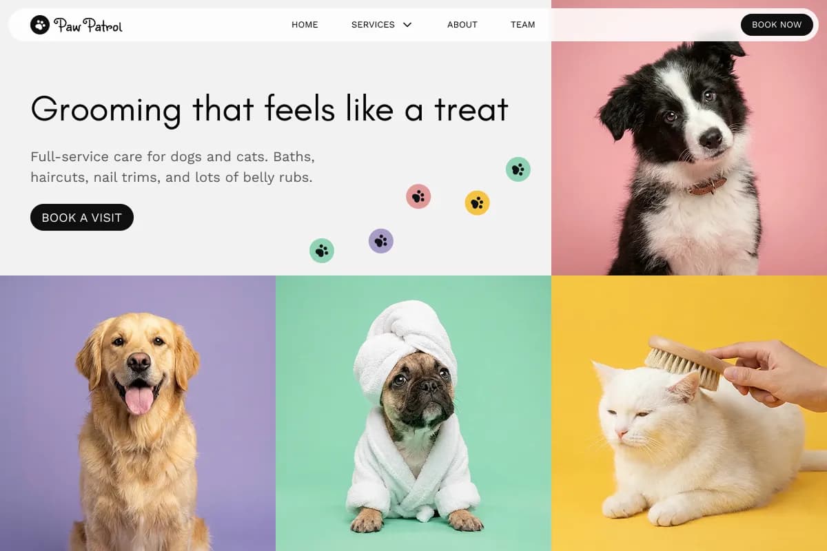 AI-redesigned pet grooming website