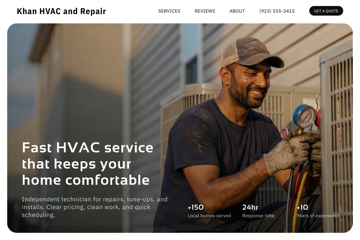 AI-redesigned HVAC service website