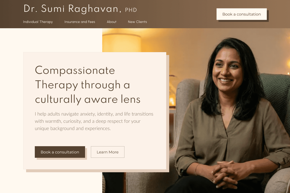 AI-generated therapist website example