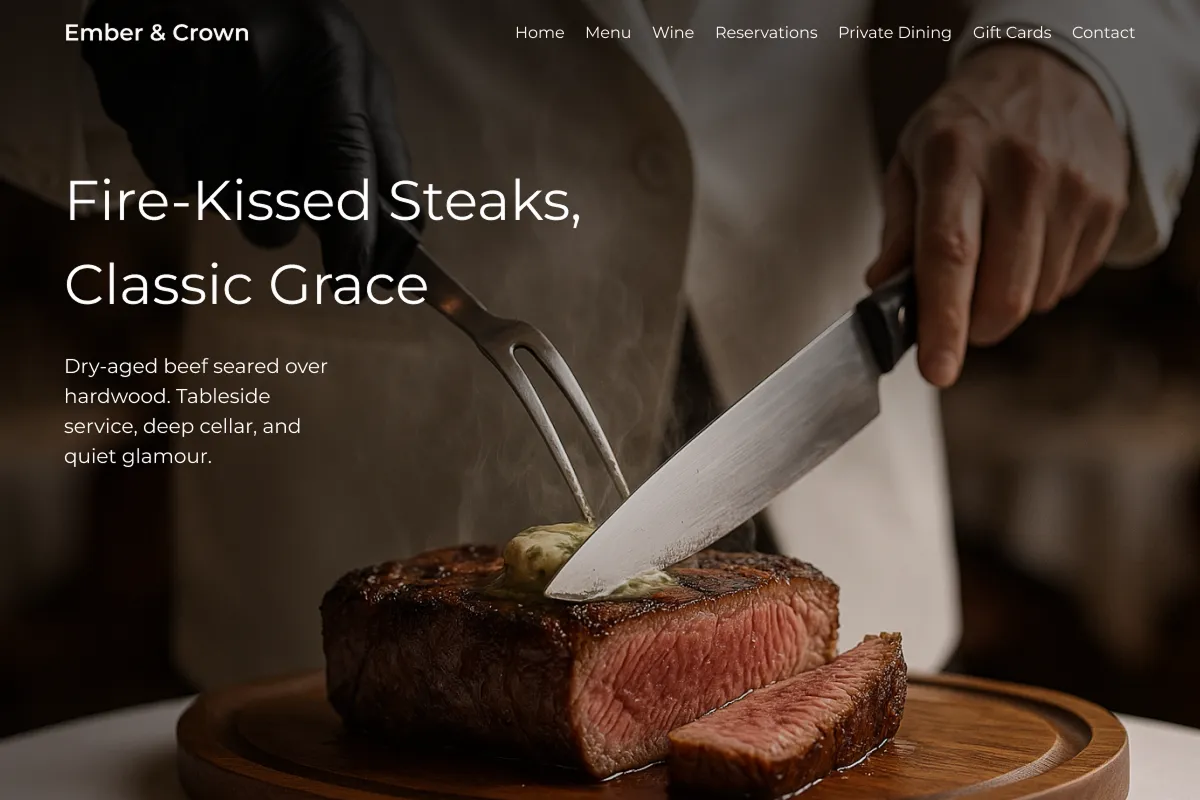 AI-redesigned steakhouse restaurant website