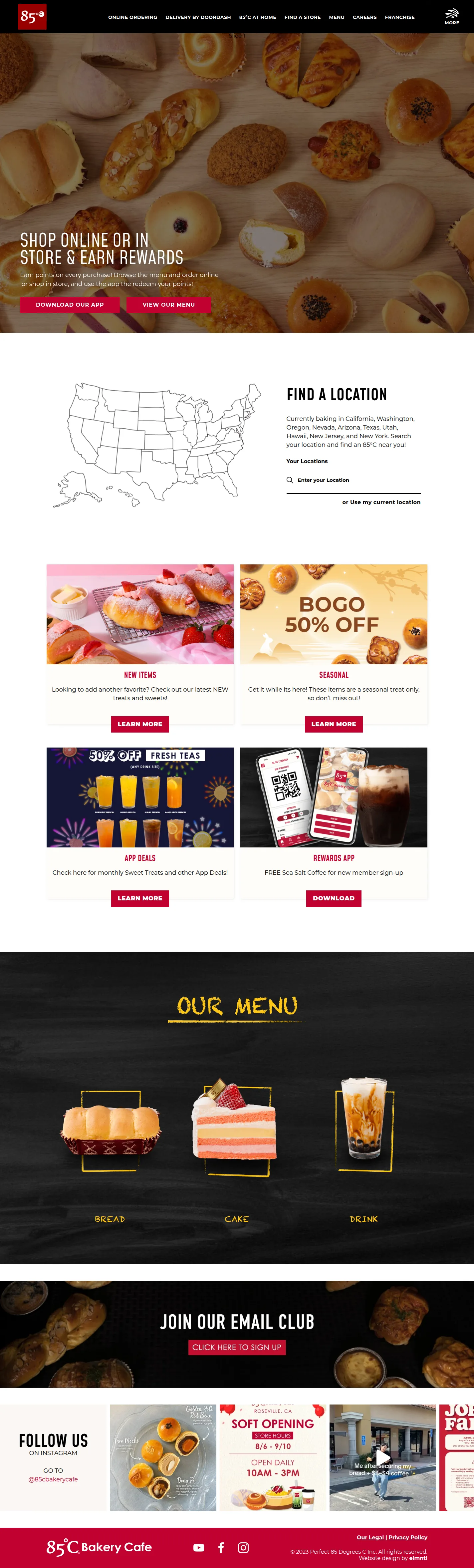 85°C Bakery Cafe website design, full page