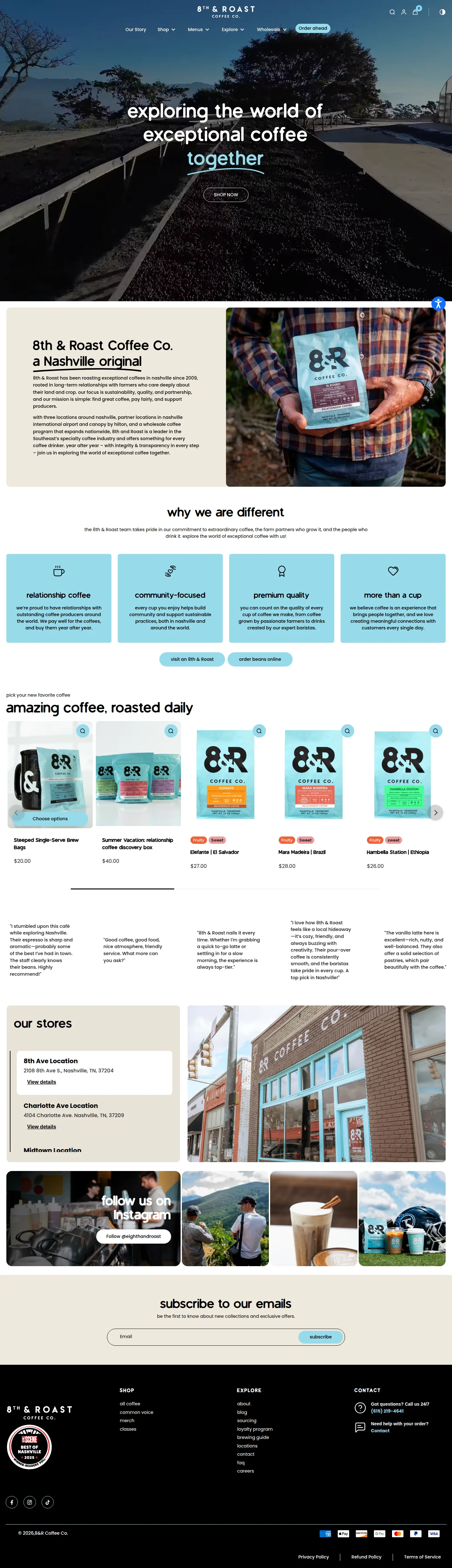 8th & Roast website design, full page