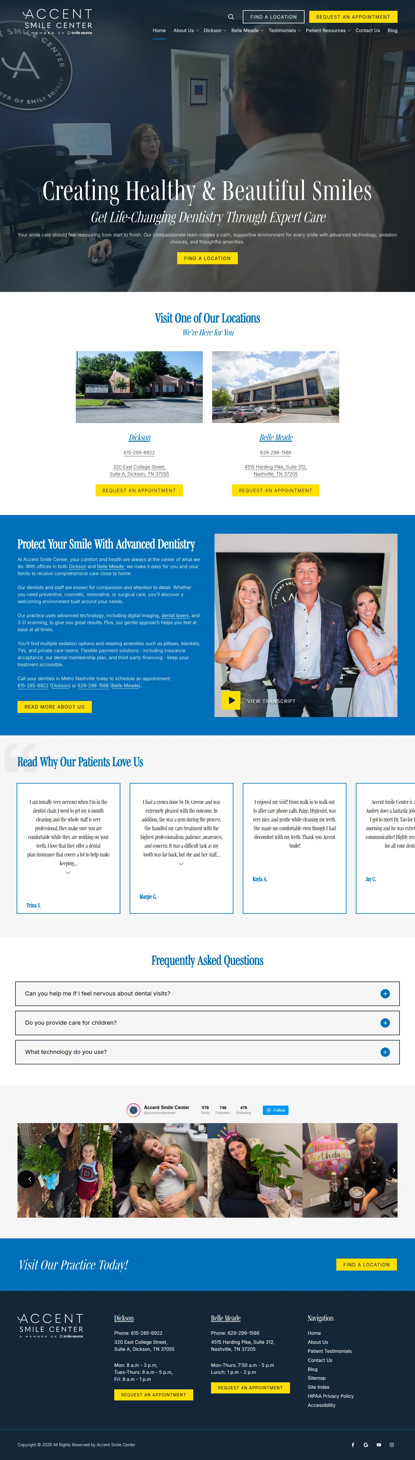 Accent Smile Center website design, full page
