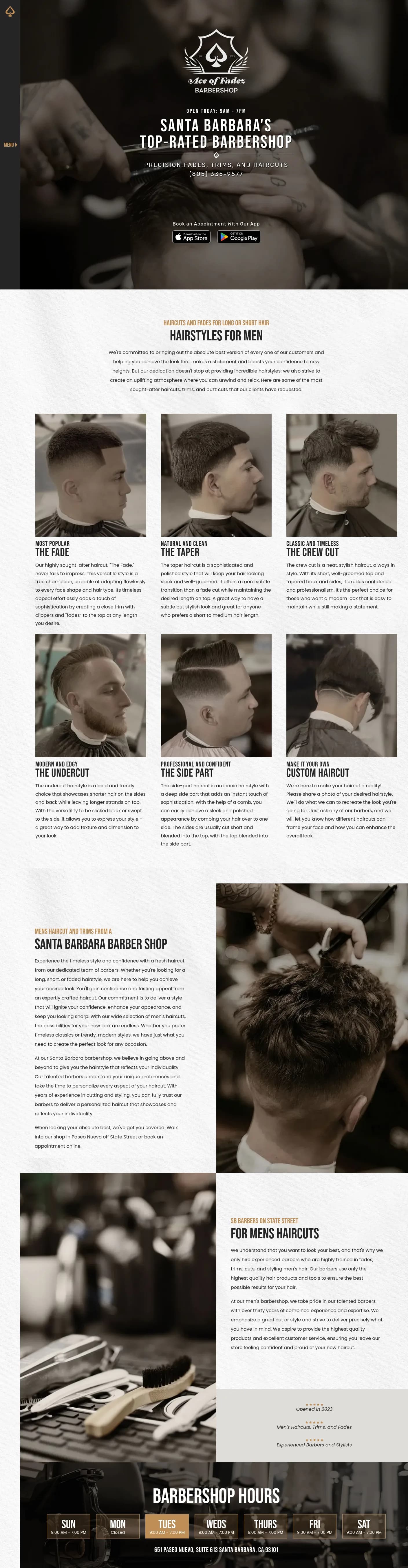 Ace of Fadez website design, full page
