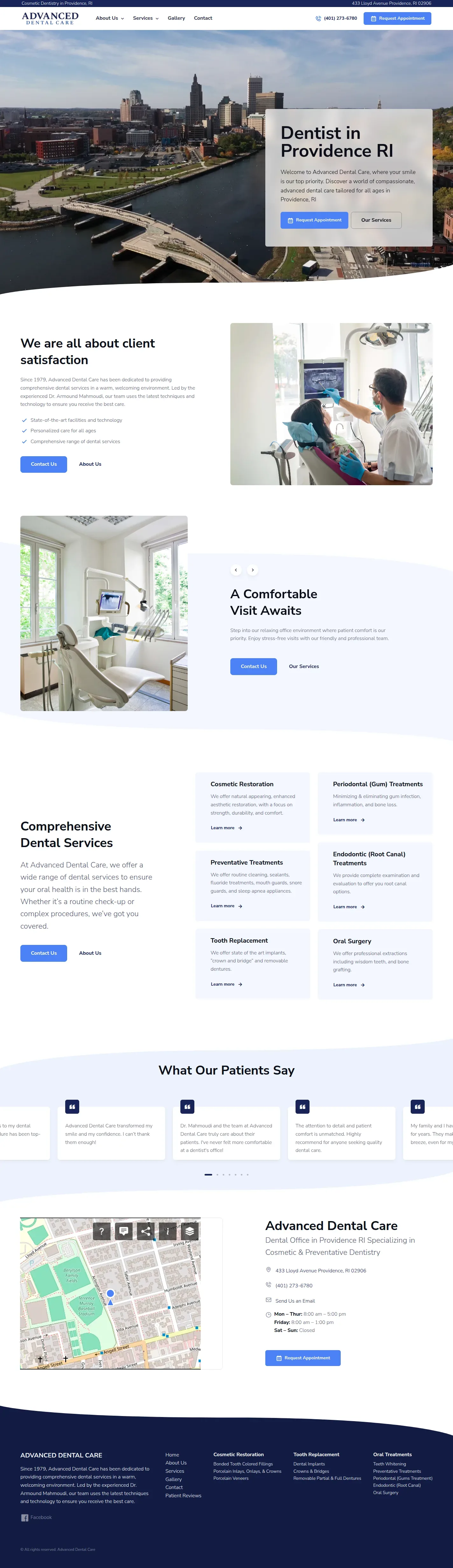 Advanced Dental Care website design, full page