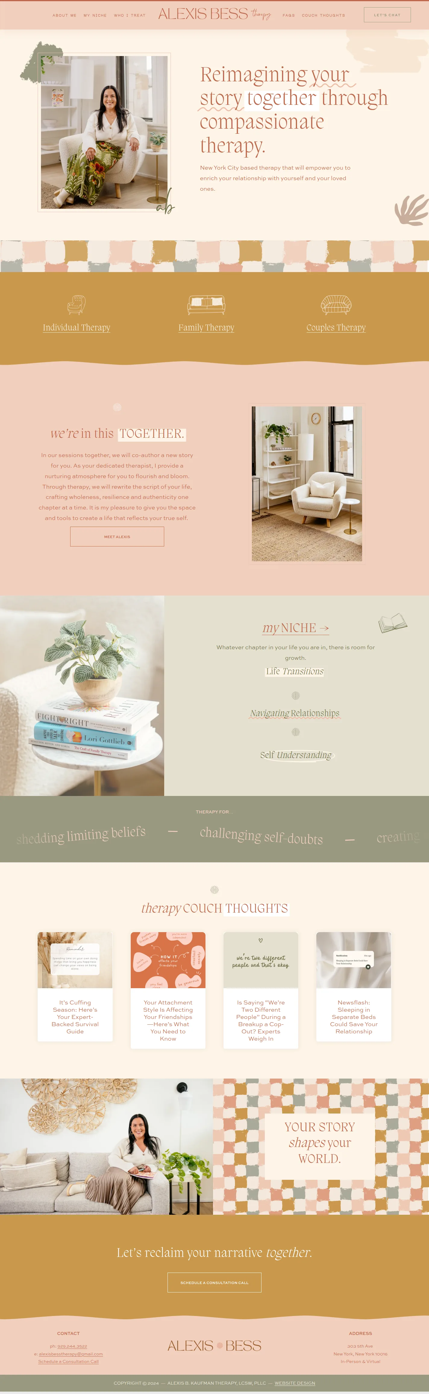 Alexis Bess Therapy website design, full page