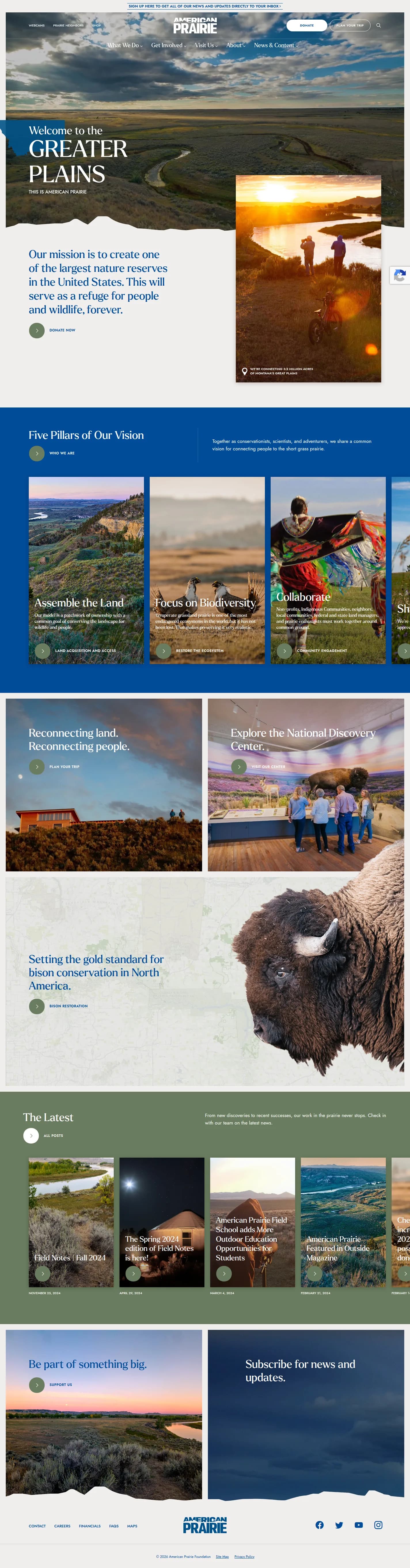 American Prairie website design, full page