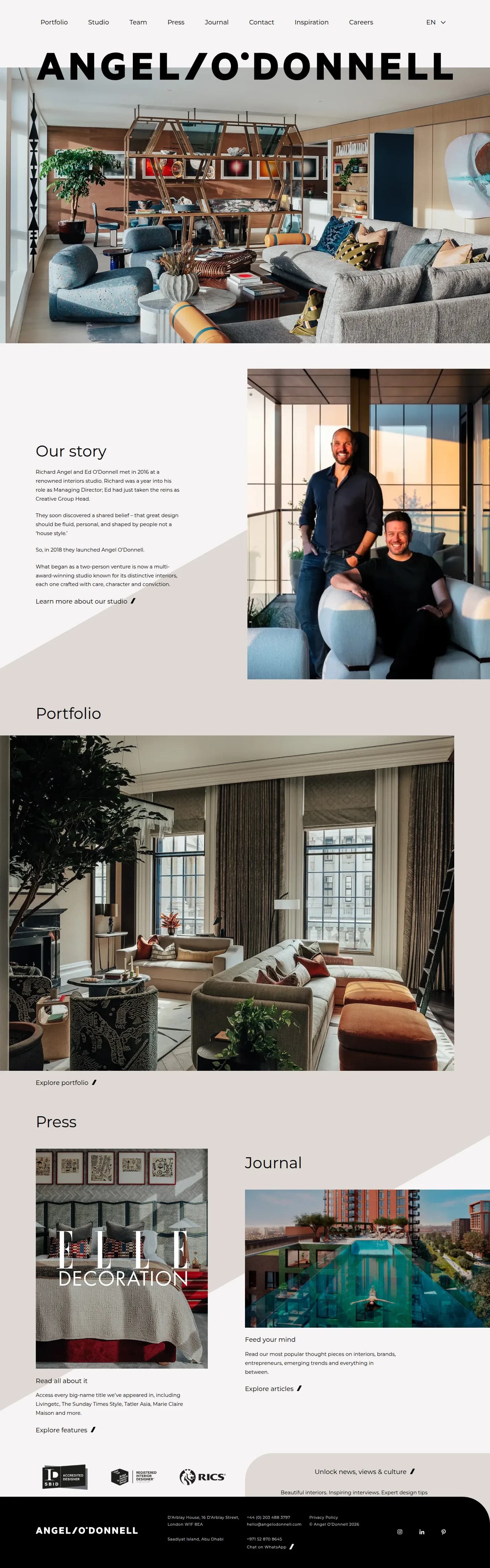 Angel O'Donnell website design, full page