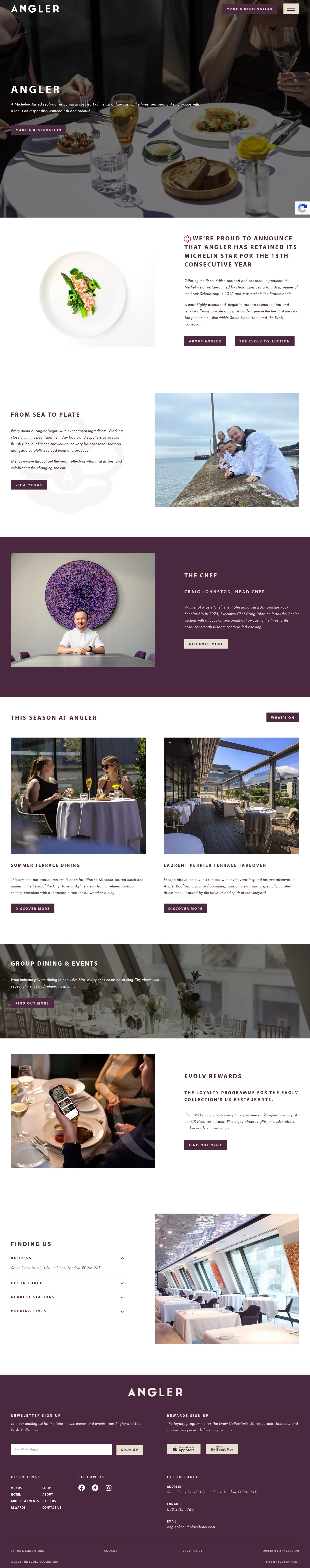 Angler website design, full page
