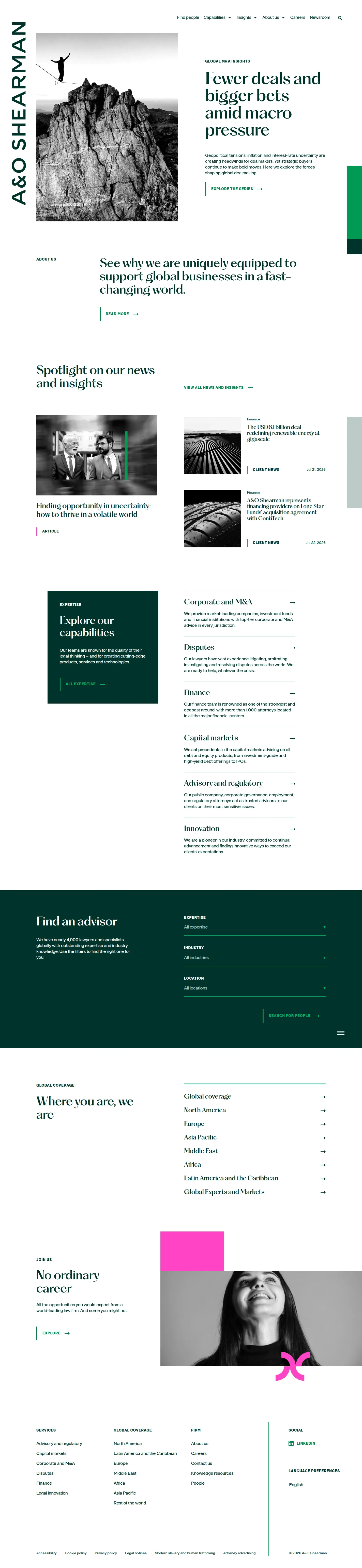 A&O Shearman website design, full page