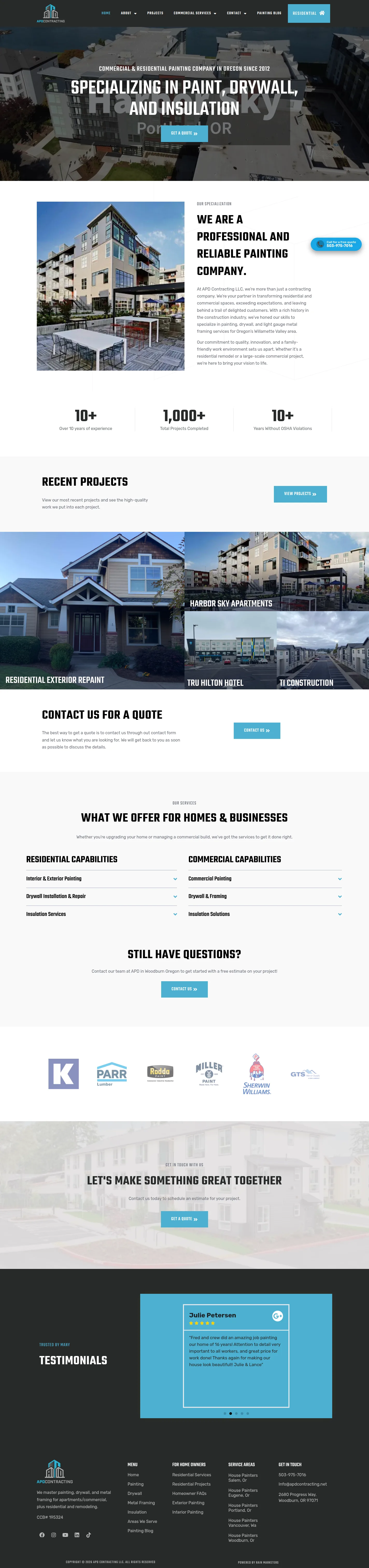 APD Contracting website design, full page