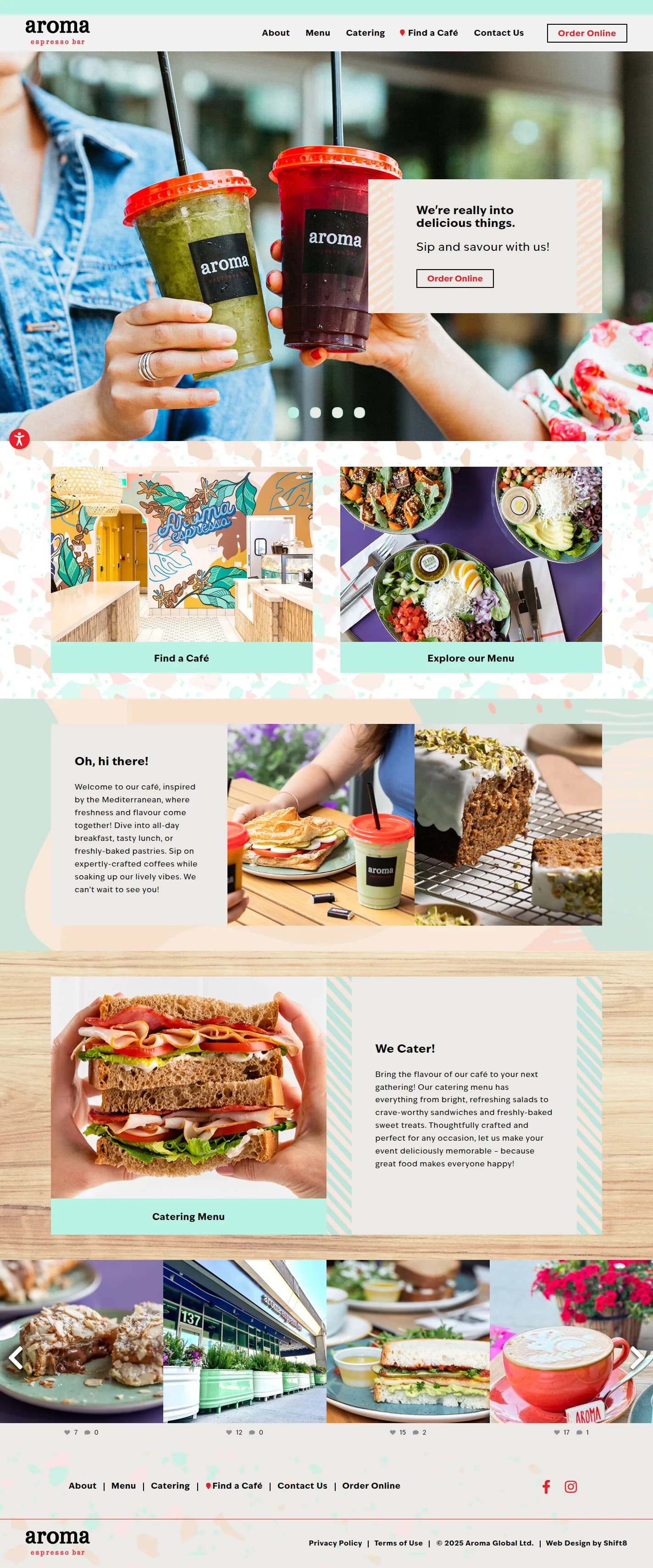 Aroma Espresso Bar website design, full page