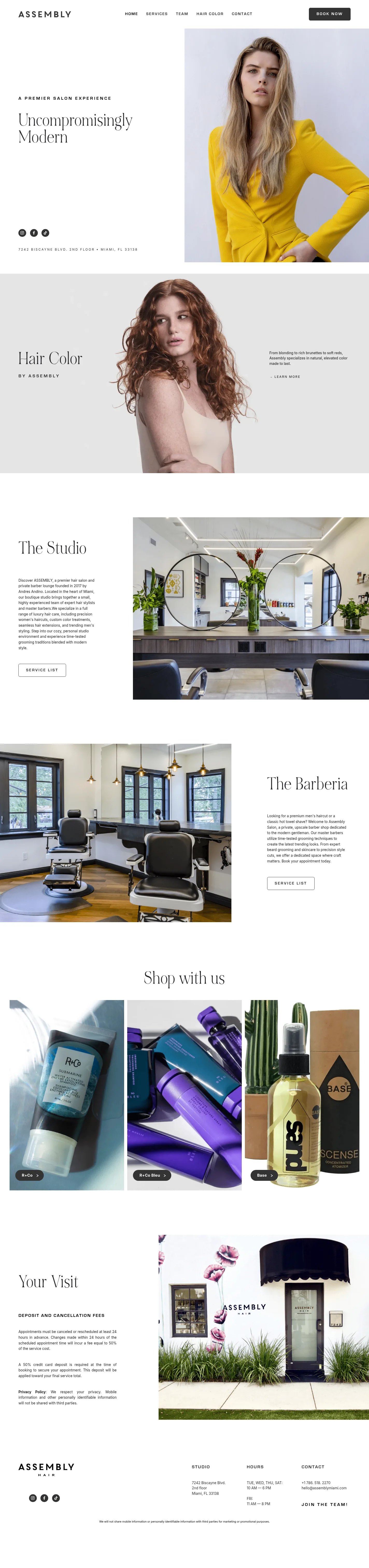 Assembly Hair website design, full page