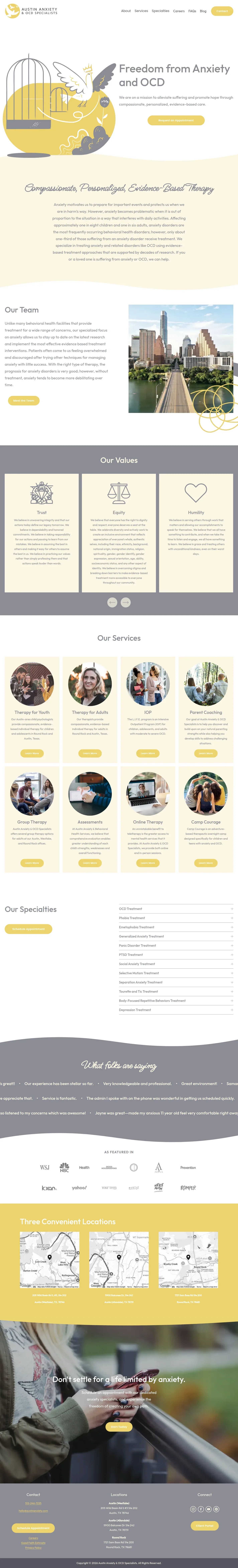 Austin Anxiety & OCD Specialists website design, full page