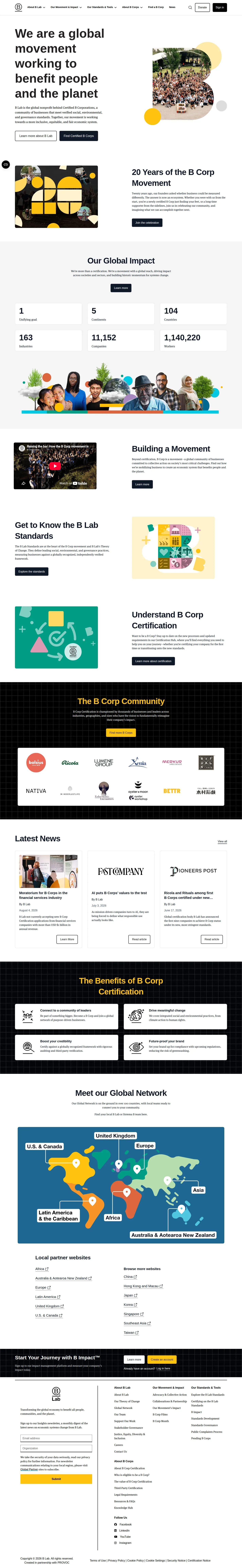 B Lab website design, full page