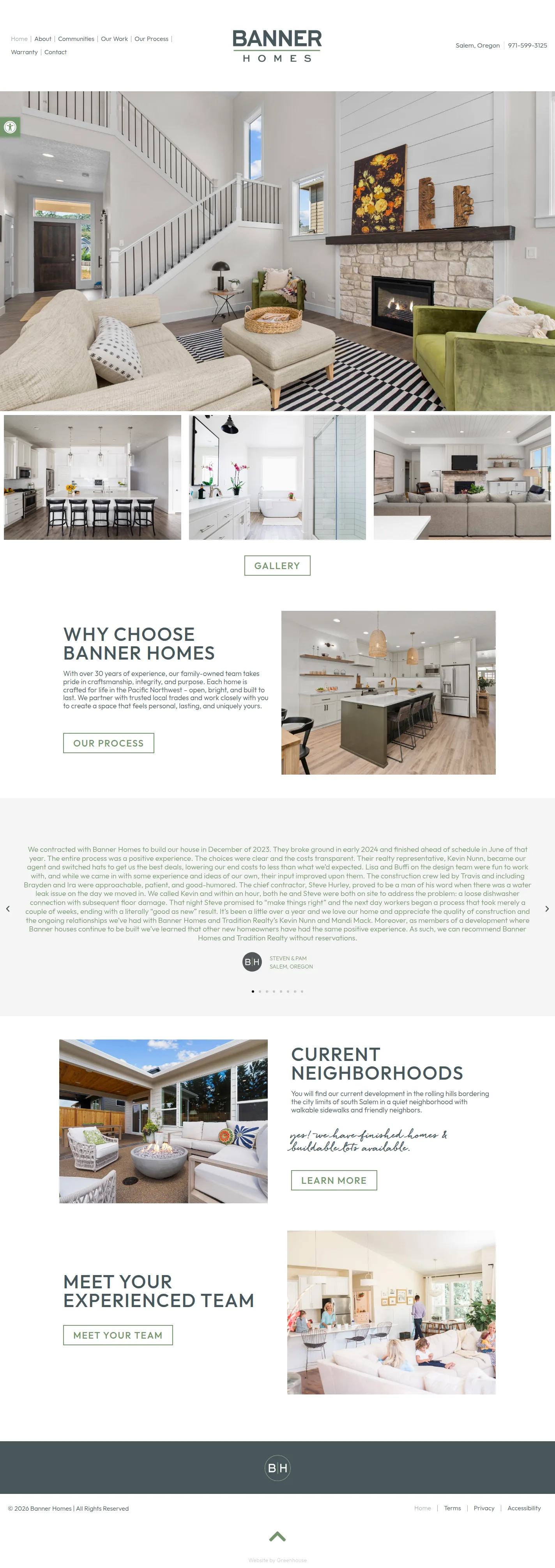 Banner Homes website design, full page