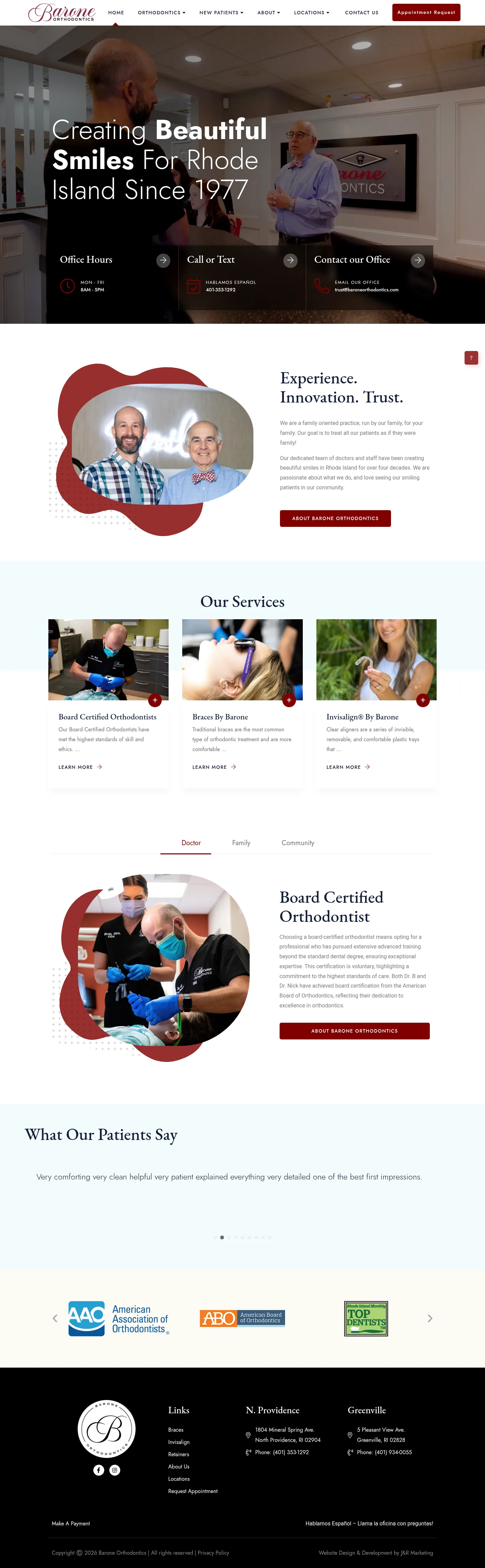Barone Orthodontics website design, full page