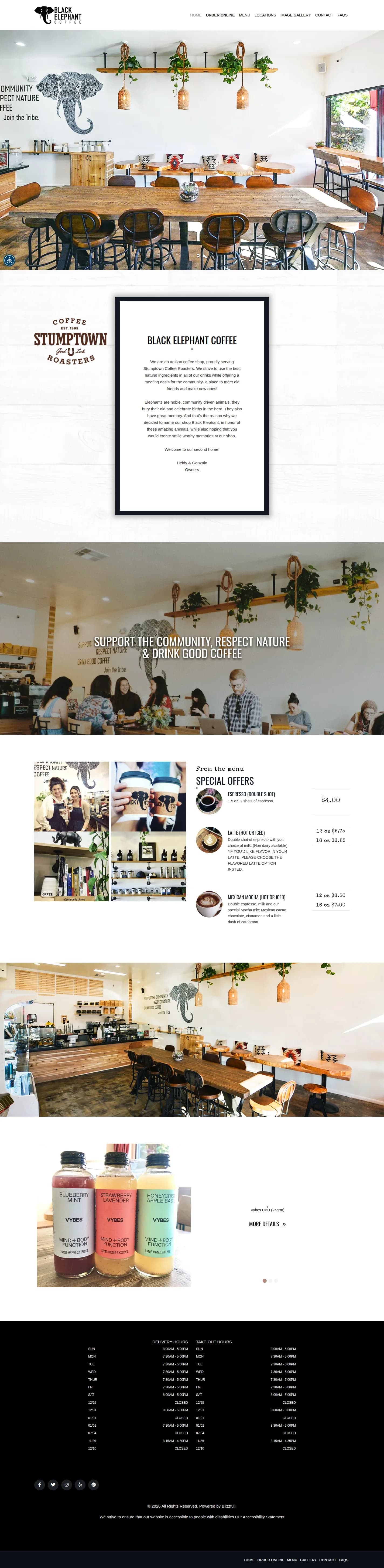 Black Elephant Coffee website design, full page