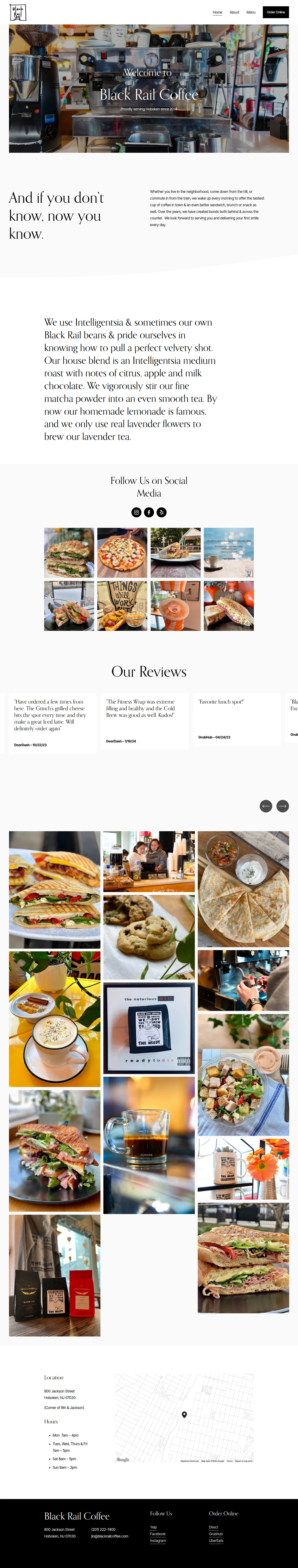 Black Rail Coffee website design, full page