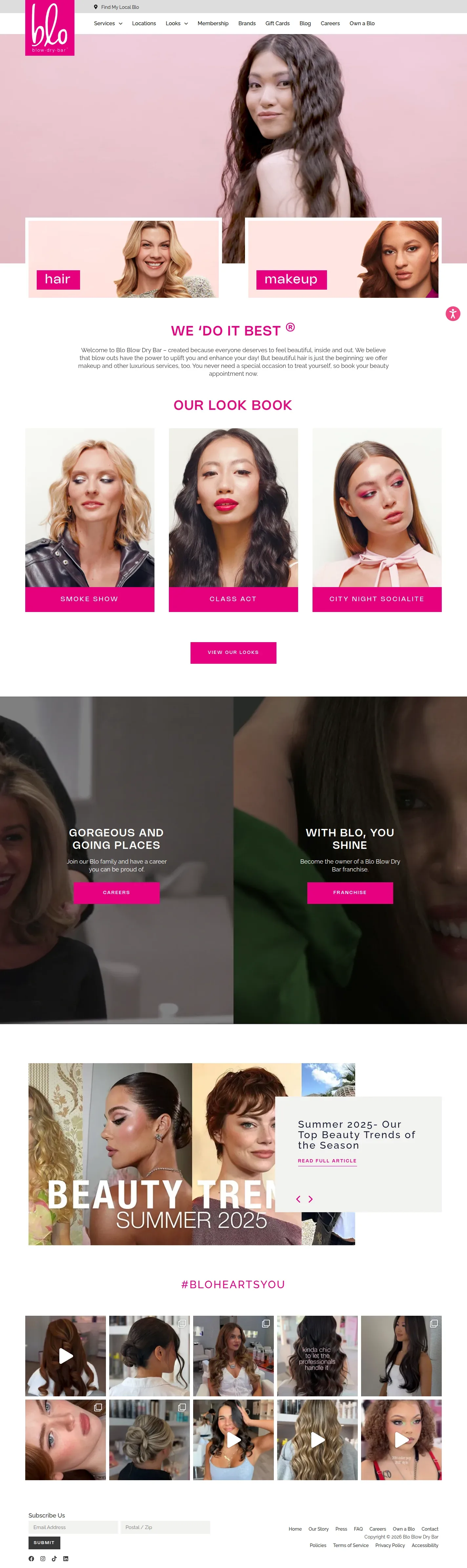 Blo Blow Dry Bar website design, full page