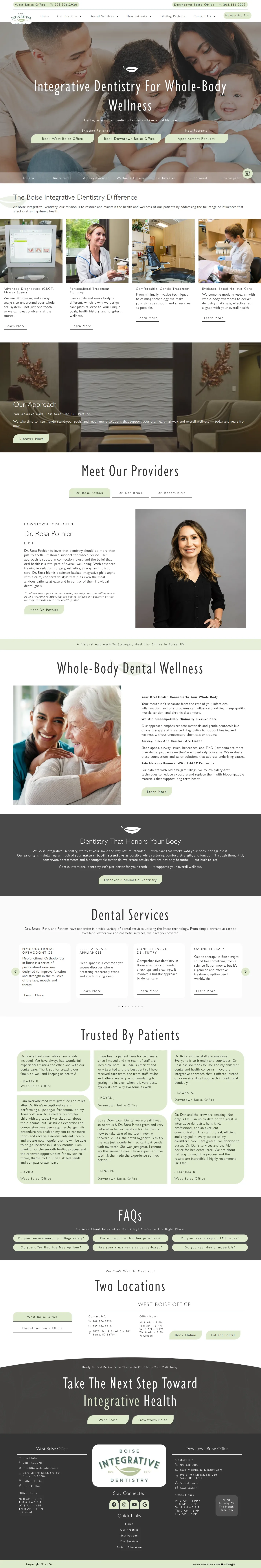 Boise Integrative Dentistry website design, full page