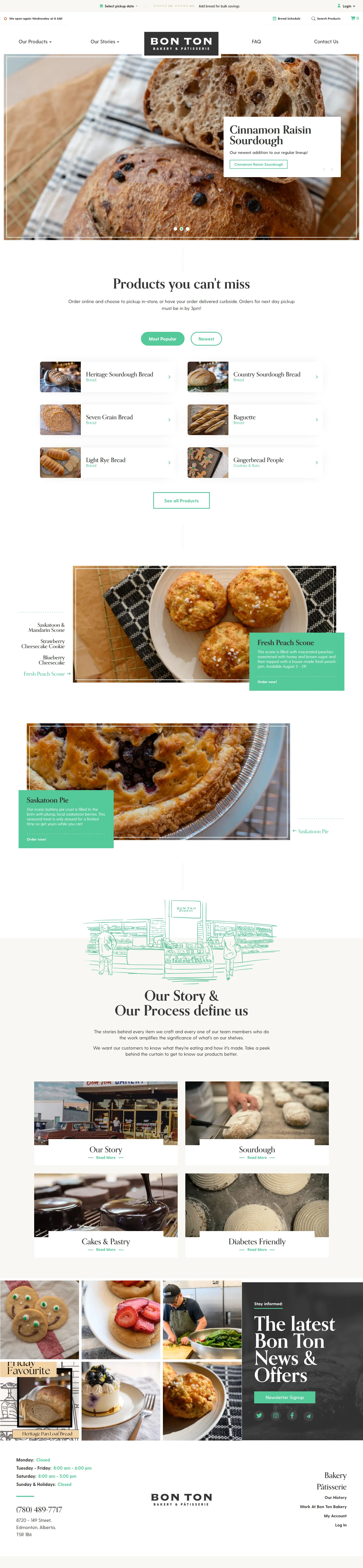 Bon Ton Bakery website design, full page