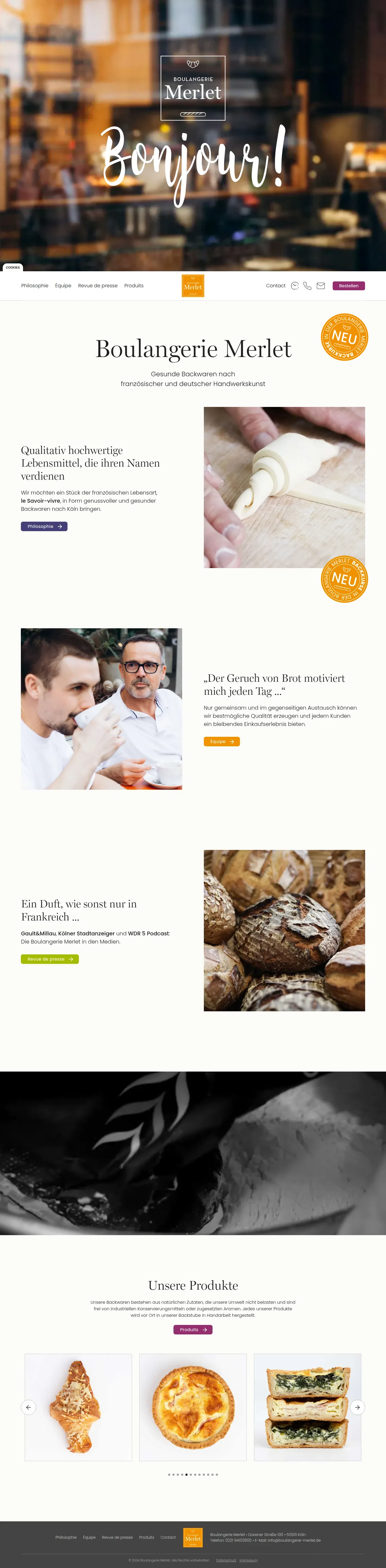 Boulangerie Merlet website design, full page