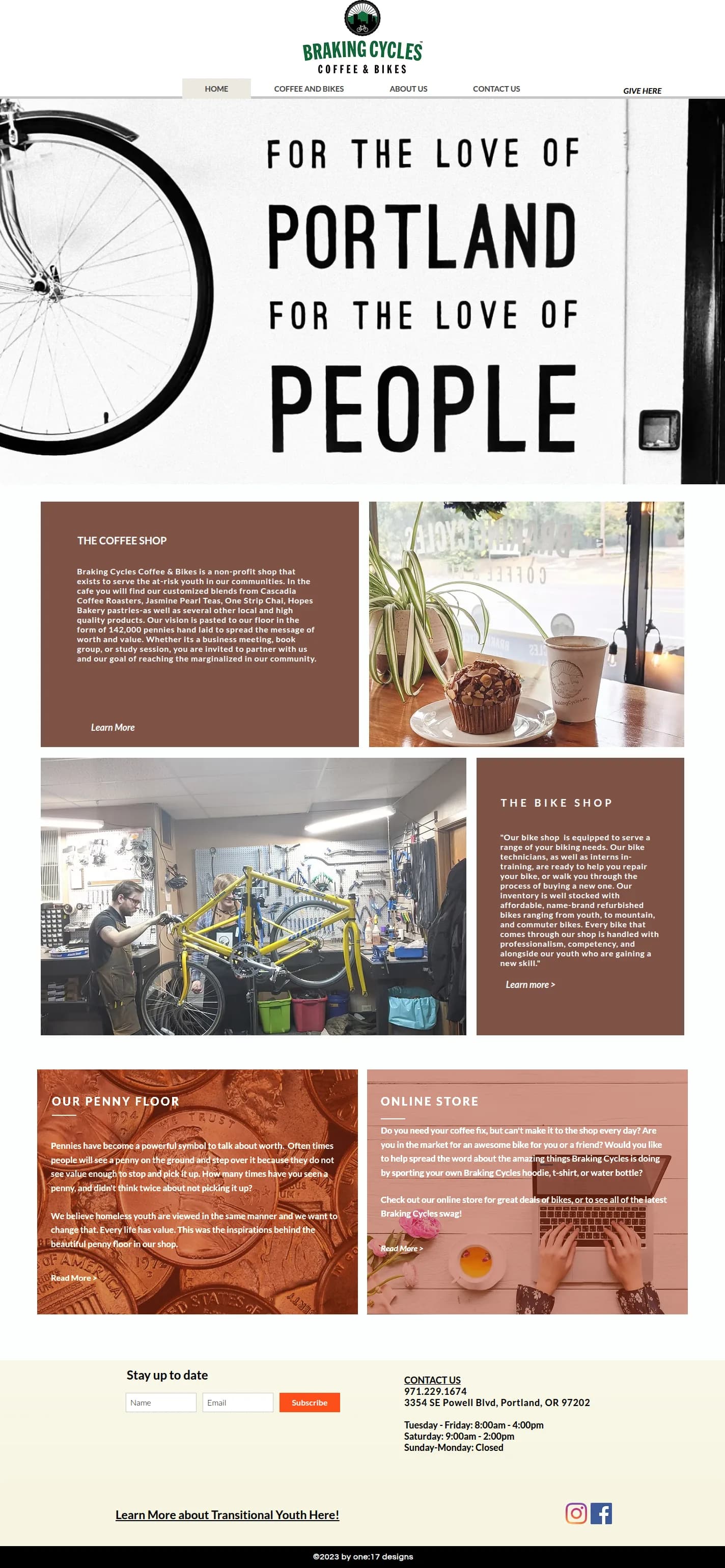 Braking Cycles website design, full page