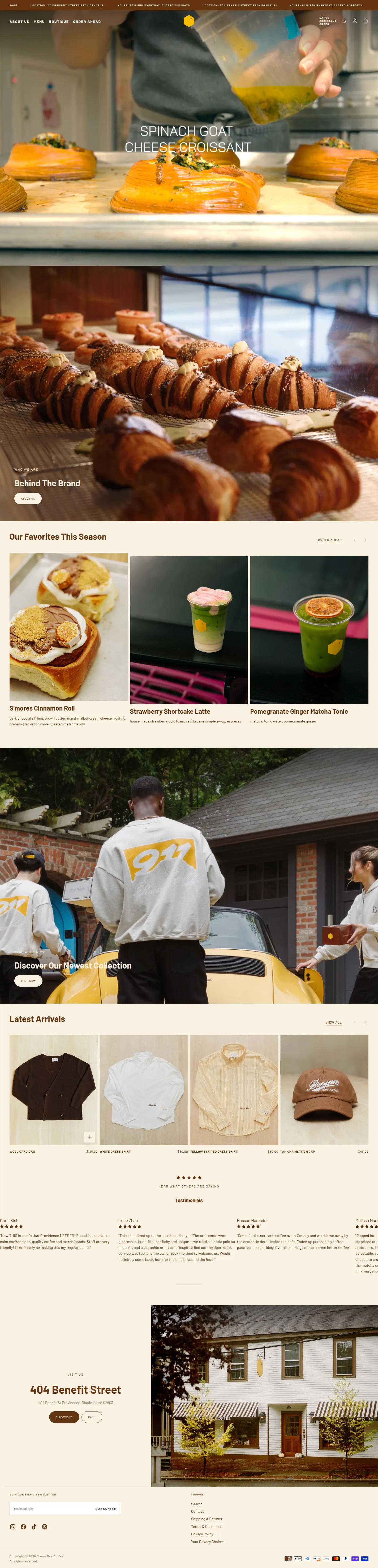 Brown Bee Coffee website design, full page