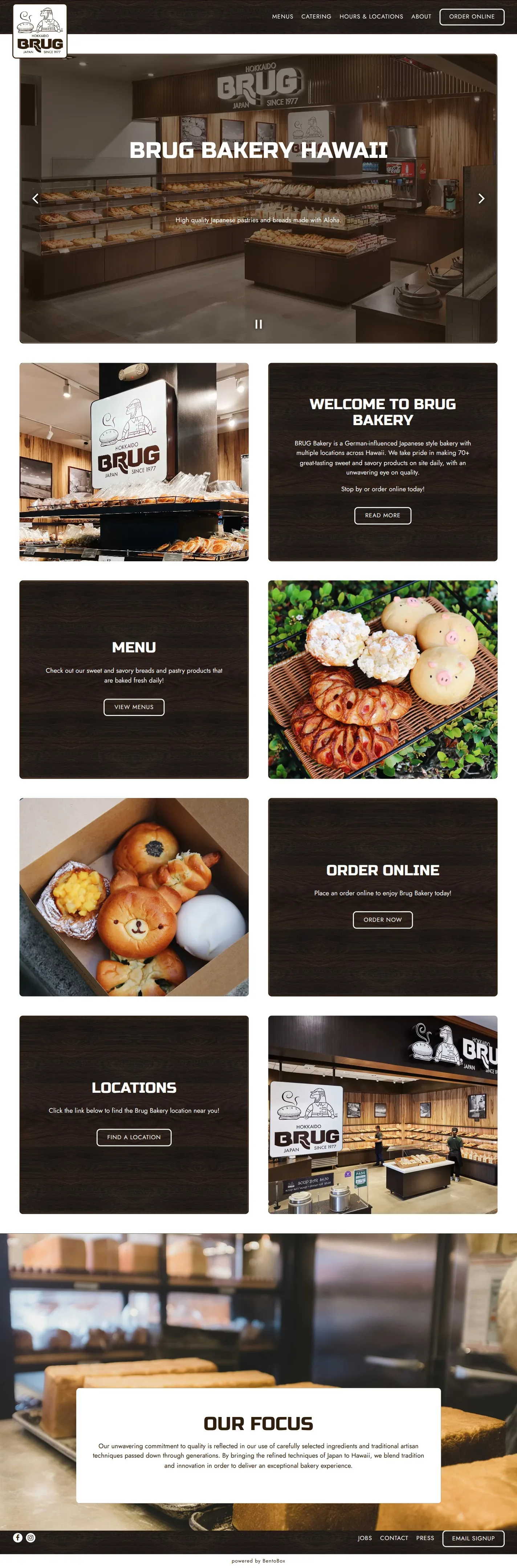 BRUG Bakery website design, full page
