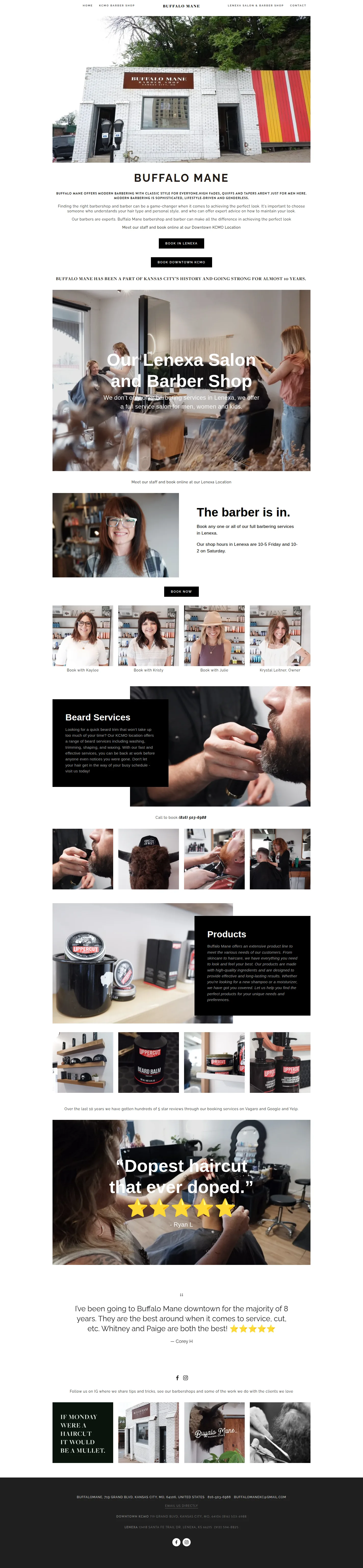 Buffalo Mane website design, full page