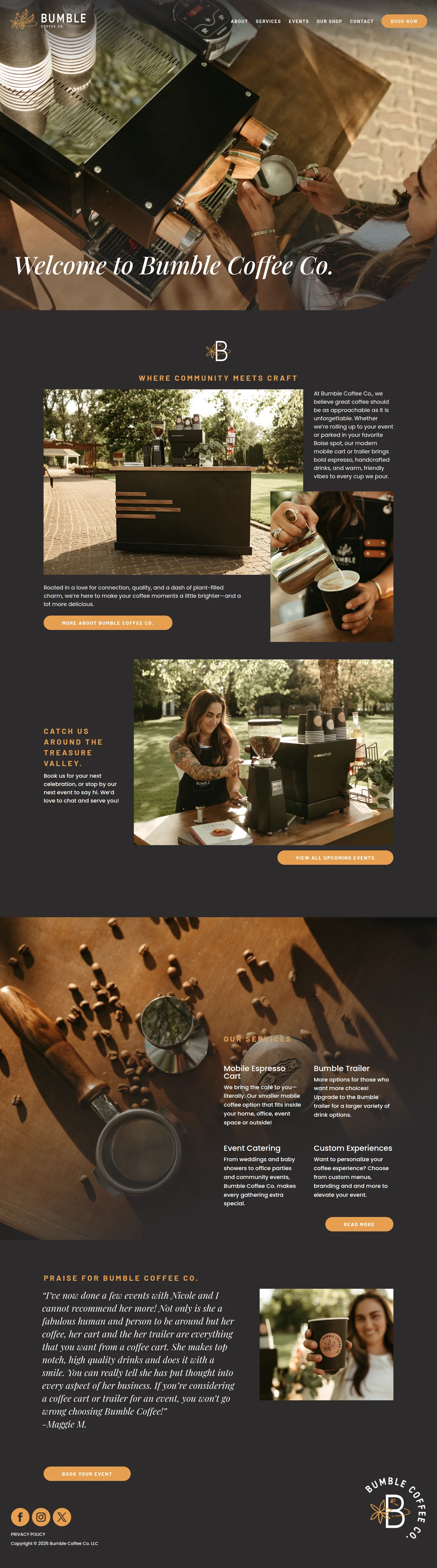 Bumble Coffee website design, full page