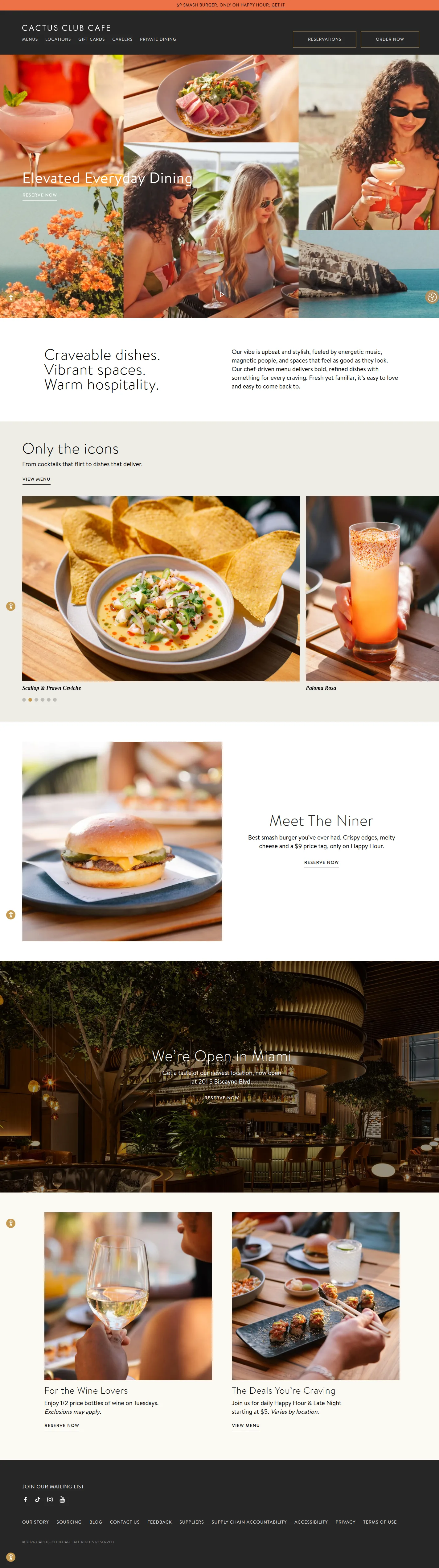 Cactus Club Cafe website design, full page